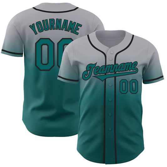 Custom Gray Teal-Black Authentic Fade Fashion Baseball Jersey - Sky-Custom