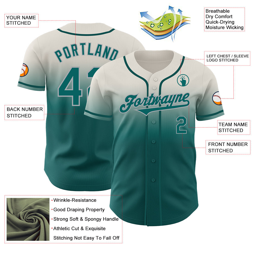 Custom Cream Teal-Gray Authentic Fade Fashion Baseball Jersey - Sky-Custom