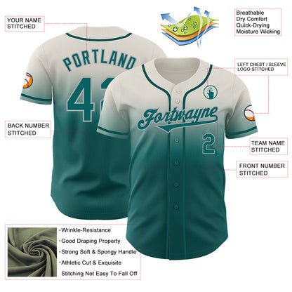 Custom Cream Teal-Gray Authentic Fade Fashion Baseball Jersey - Sky-Custom