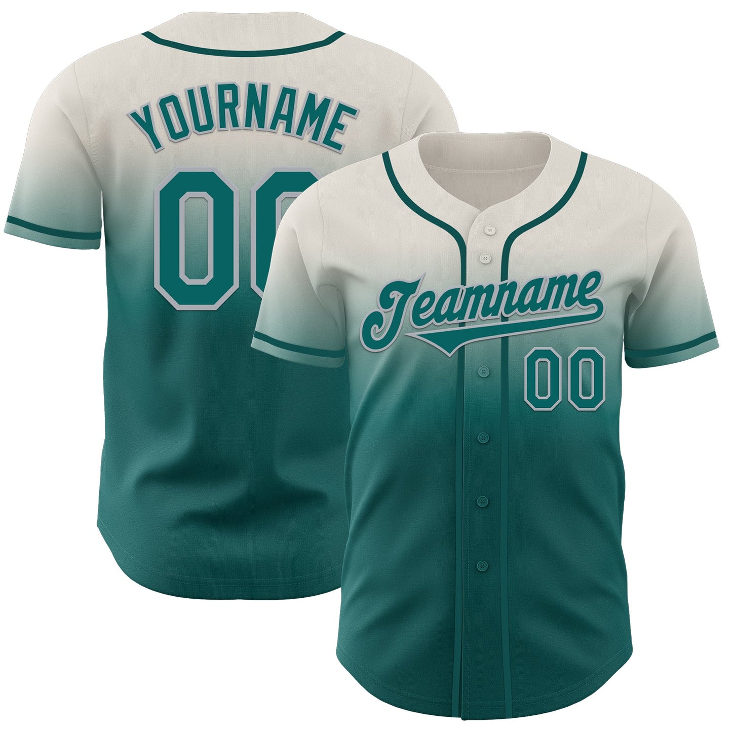 Custom Cream Teal-Gray Authentic Fade Fashion Baseball Jersey - Sky-Custom