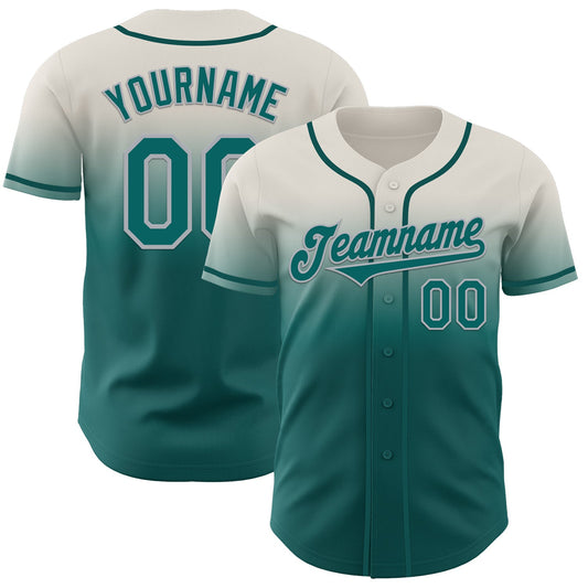 Custom Cream Teal-Gray Authentic Fade Fashion Baseball Jersey - Sky-Custom