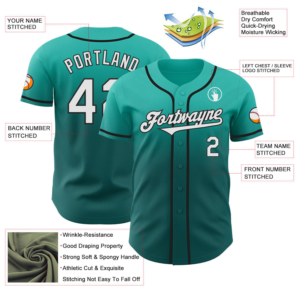 Custom Aqua White Teal-Black Authentic Fade Fashion Baseball Jersey - Sky-Custom