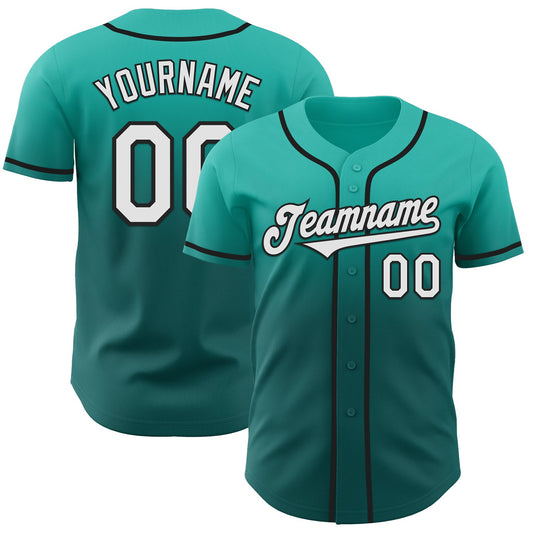 Custom Aqua White Teal-Black Authentic Fade Fashion Baseball Jersey - Sky-Custom