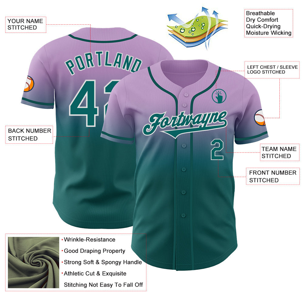 Custom Light Purple Teal-White Authentic Fade Fashion Baseball Jersey - Sky-Custom