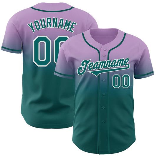 Custom Light Purple Teal-White Authentic Fade Fashion Baseball Jersey - Sky-Custom