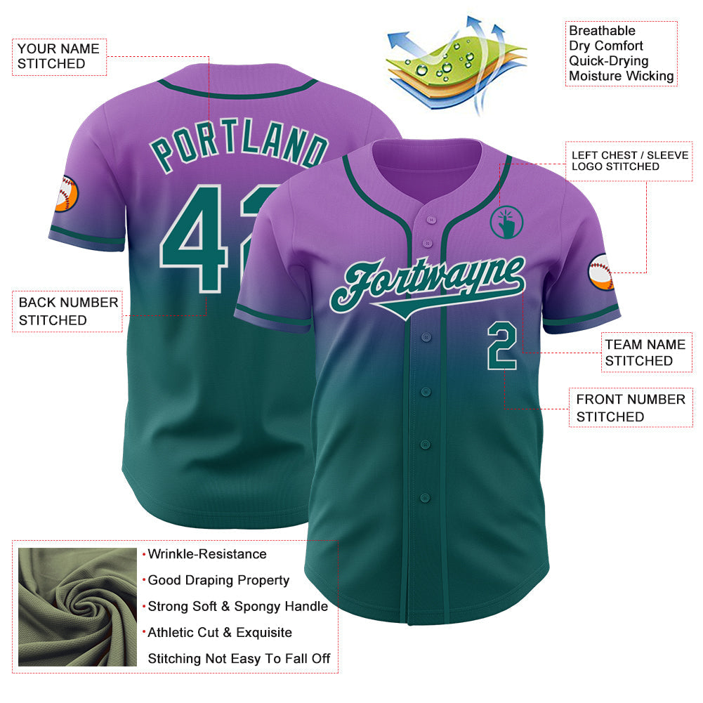 Custom Medium Purple Teal-White Authentic Fade Fashion Baseball Jersey - Sky-Custom