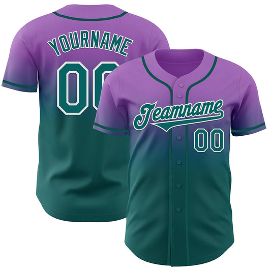 Custom Medium Purple Teal-White Authentic Fade Fashion Baseball Jersey - Sky-Custom
