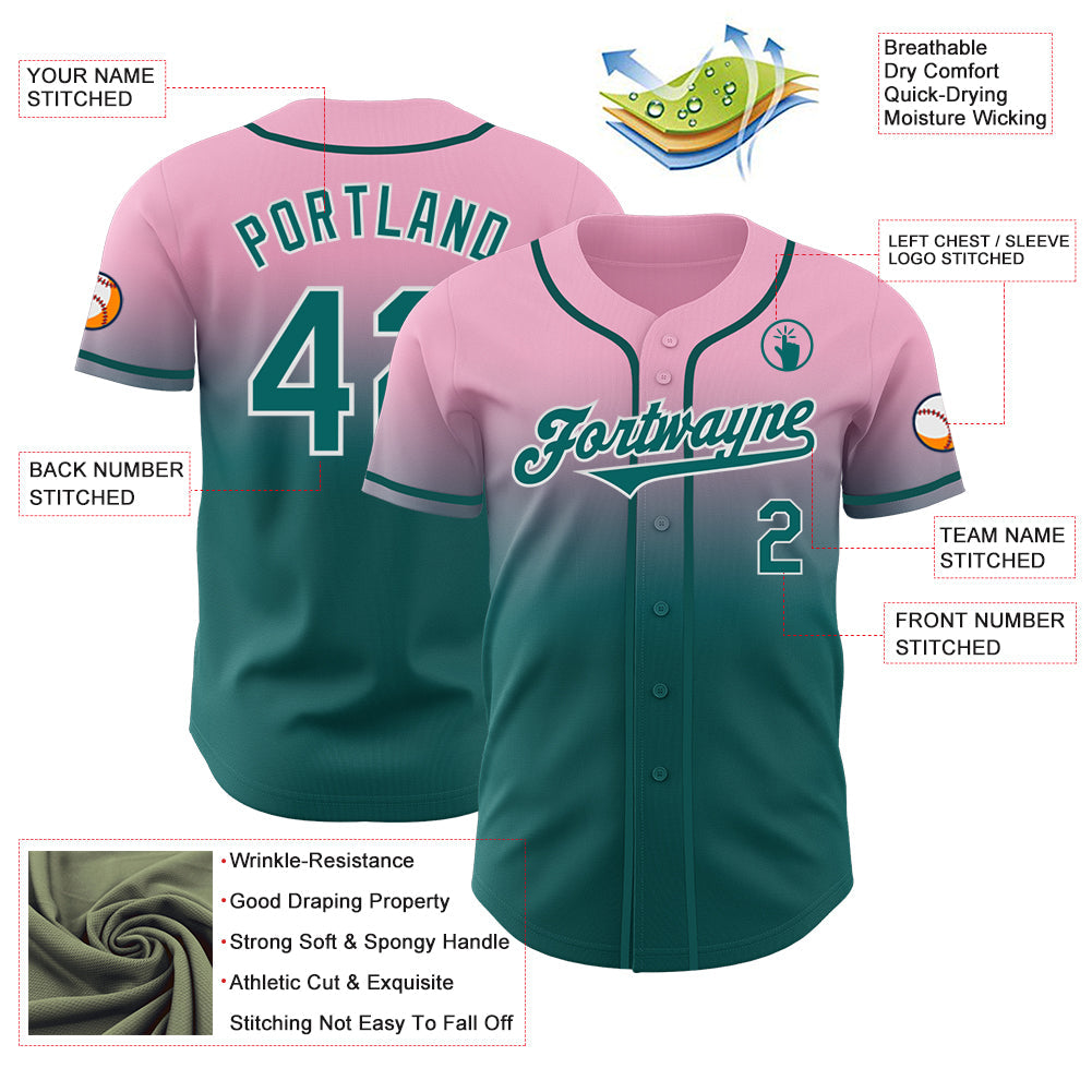 Custom Light Pink Teal-White Authentic Fade Fashion Baseball Jersey - Sky-Custom