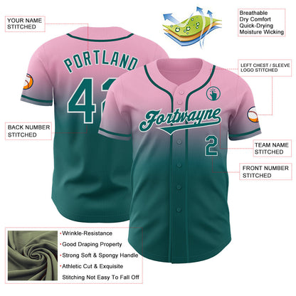 Custom Light Pink Teal-White Authentic Fade Fashion Baseball Jersey - Sky-Custom