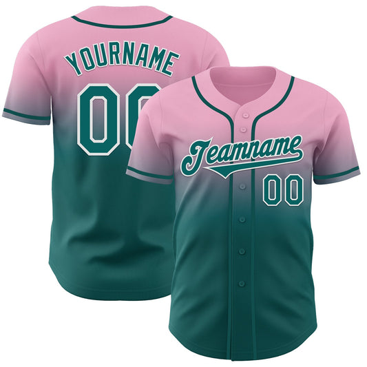 Custom Light Pink Teal-White Authentic Fade Fashion Baseball Jersey - Sky-Custom