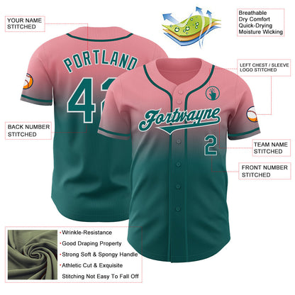 Custom Medium Pink Teal-White Authentic Fade Fashion Baseball Jersey - Sky-Custom