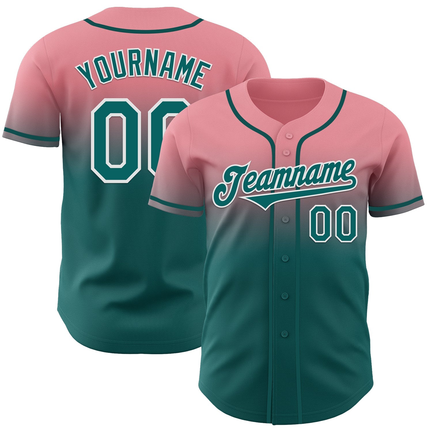 Custom Medium Pink Teal-White Authentic Fade Fashion Baseball Jersey - Sky-Custom
