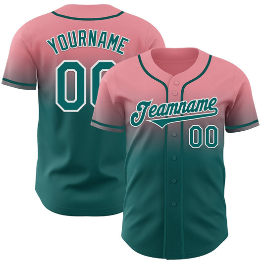 Custom Medium Pink Teal-White Authentic Fade Fashion Baseball Jersey - Sky-Custom