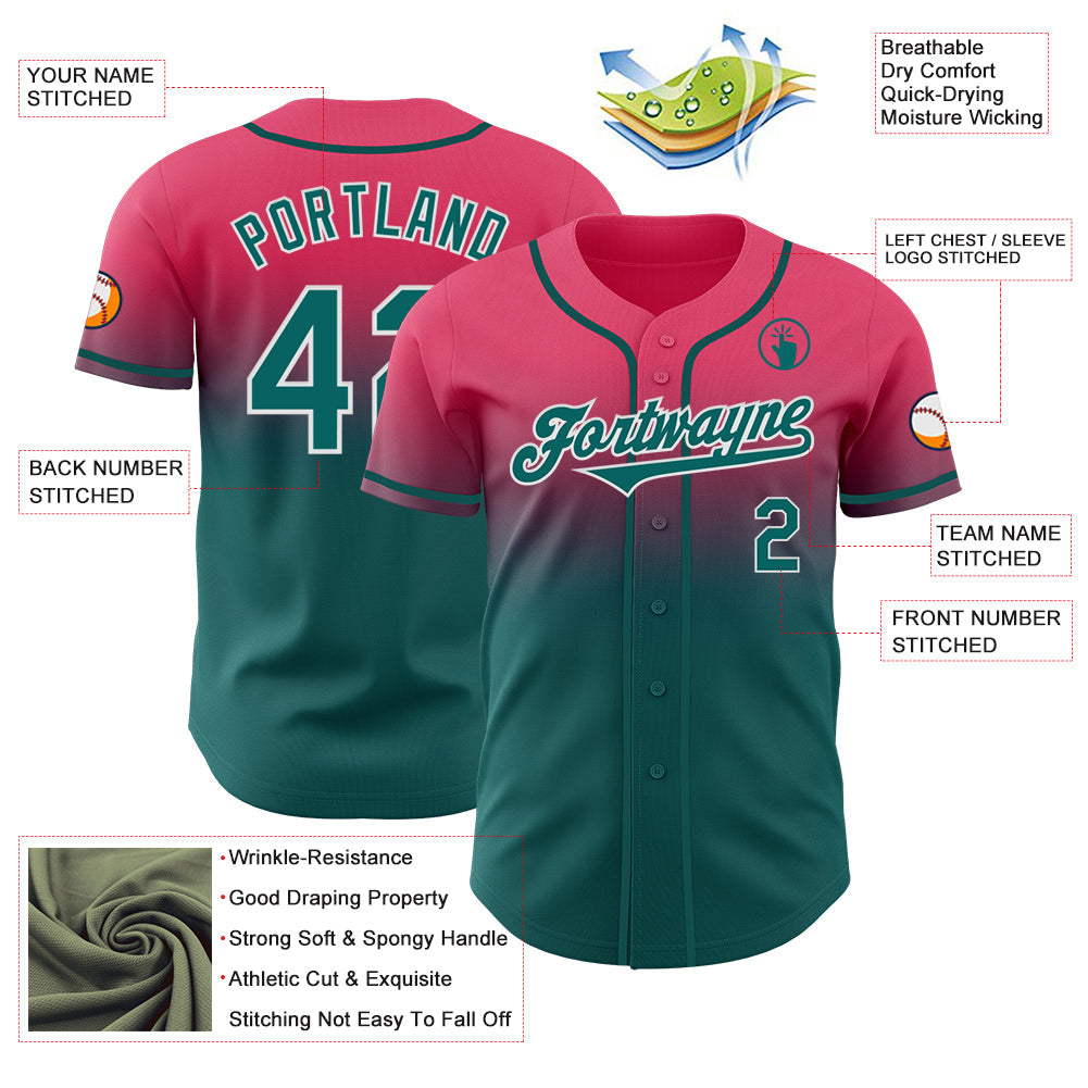 Custom Neon Pink Teal-White Authentic Fade Fashion Baseball Jersey - Sky-Custom