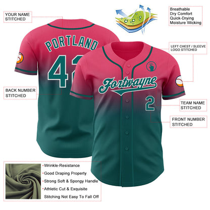 Custom Neon Pink Teal-White Authentic Fade Fashion Baseball Jersey - Sky-Custom