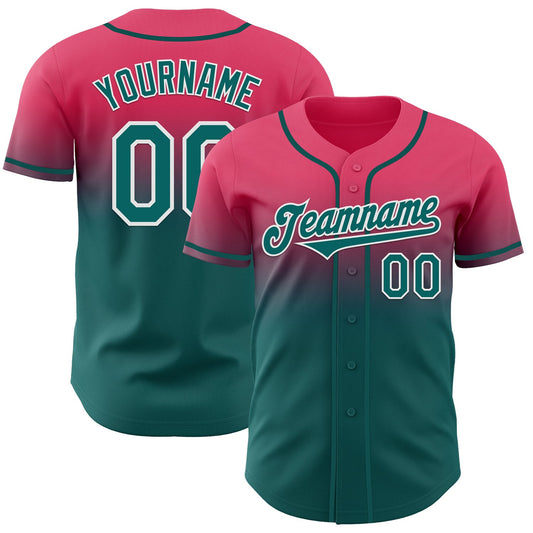Custom Neon Pink Teal-White Authentic Fade Fashion Baseball Jersey - Sky-Custom
