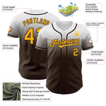 Custom White Gold-Brown Authentic Fade Fashion Baseball Jersey - Sky-Custom