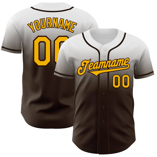 Custom White Gold-Brown Authentic Fade Fashion Baseball Jersey - Sky-Custom