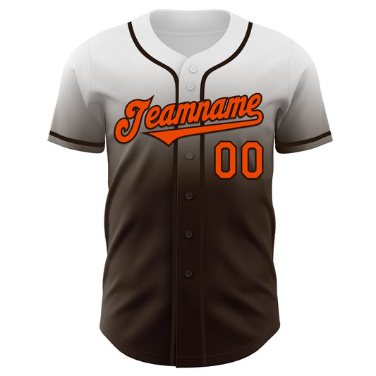 Custom White Orange-Brown Authentic Fade Fashion Baseball Jersey - Sky-Custom