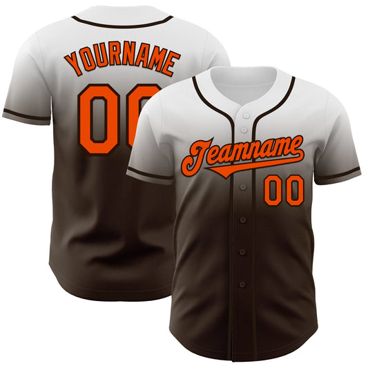 Custom White Orange-Brown Authentic Fade Fashion Baseball Jersey - Sky-Custom