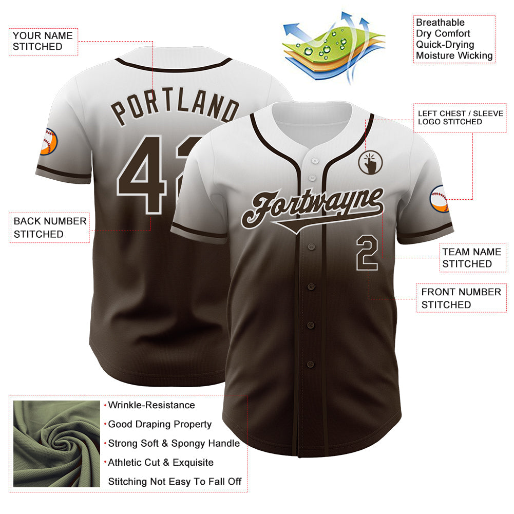 Custom White Brown Authentic Fade Fashion Baseball Jersey - Sky-Custom