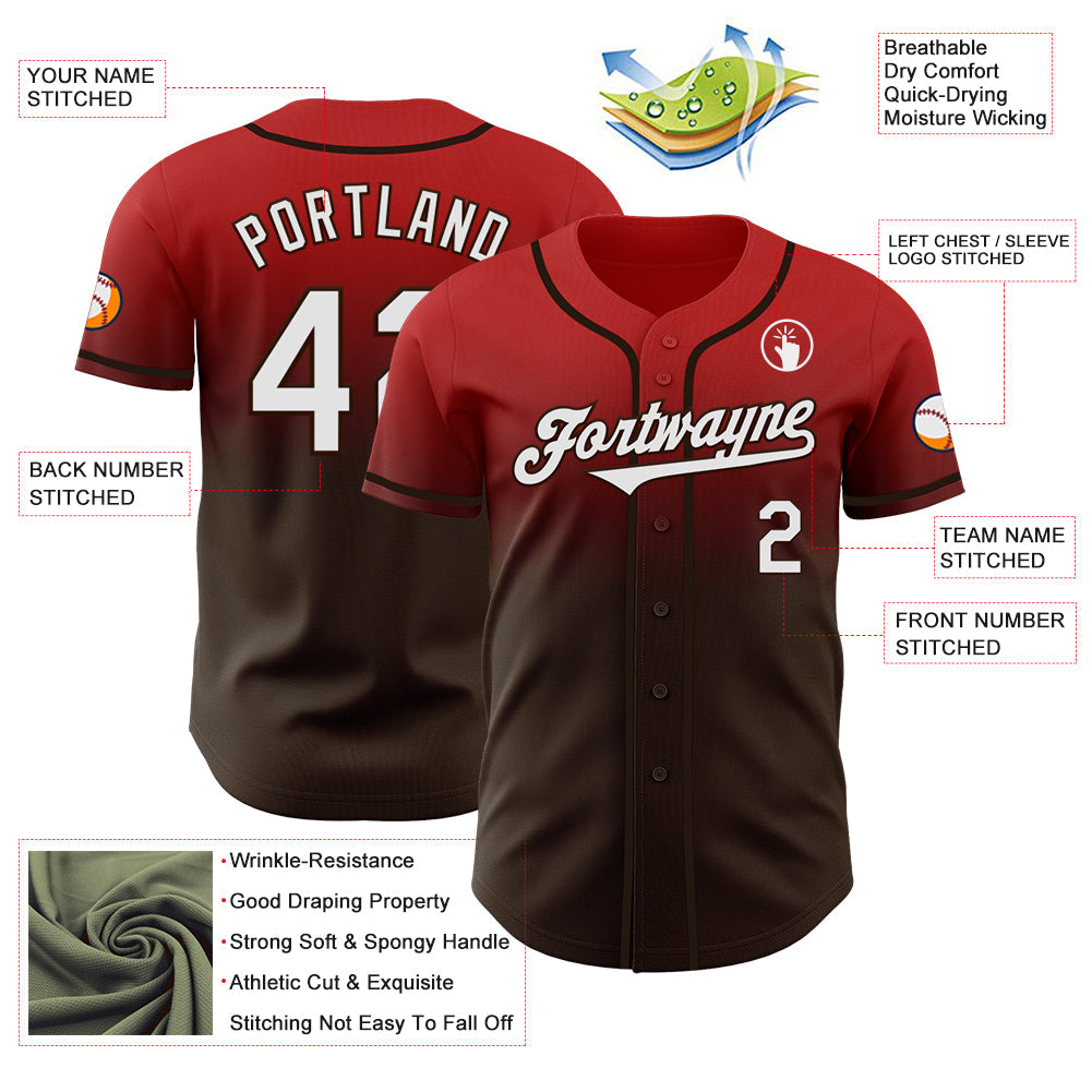 Custom Red White-Brown Authentic Fade Fashion Baseball Jersey - Sky-Custom