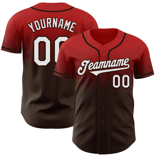 Custom Red White-Brown Authentic Fade Fashion Baseball Jersey - Sky-Custom