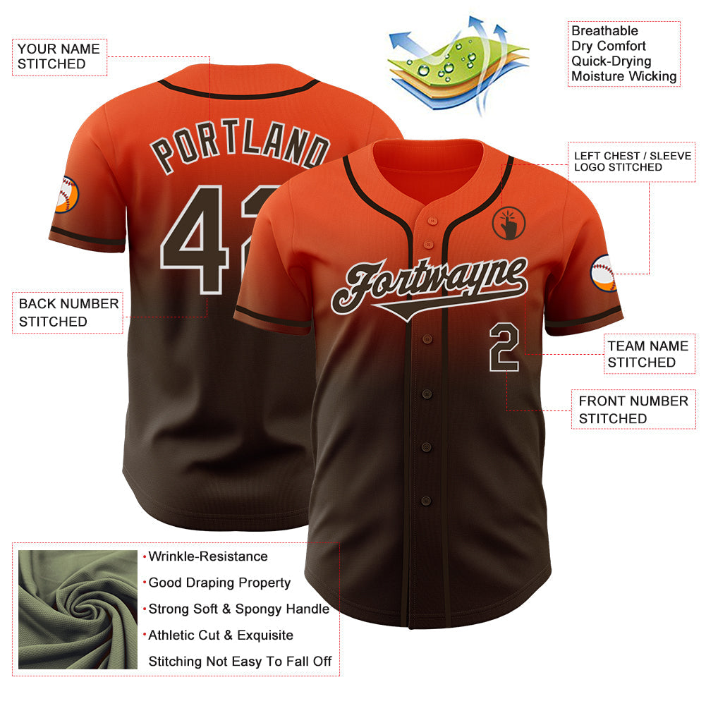 Custom Orange Brown-White Authentic Fade Fashion Baseball Jersey - Sky-Custom