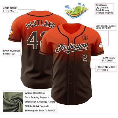 Custom Orange Brown-White Authentic Fade Fashion Baseball Jersey - Sky-Custom