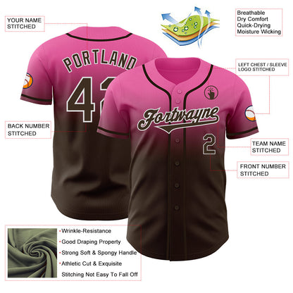 Custom Pink Brown-White Authentic Fade Fashion Baseball Jersey - Sky-Custom