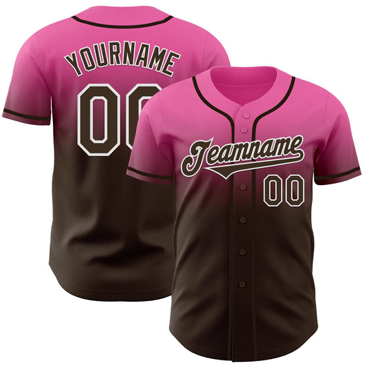 Custom Pink Brown-White Authentic Fade Fashion Baseball Jersey - Sky-Custom