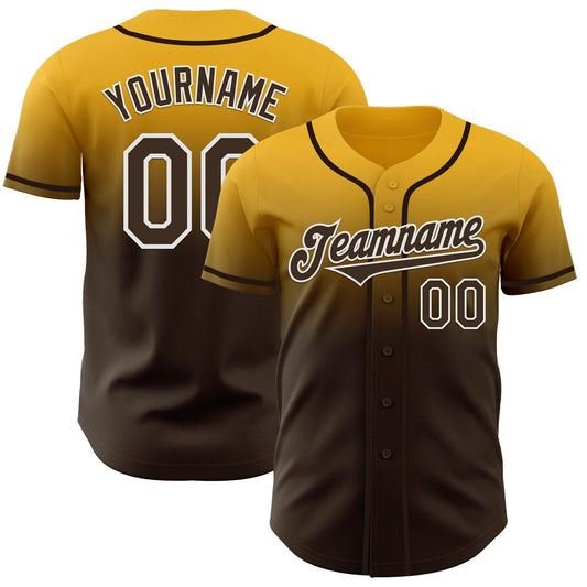 Custom Gold Brown-White Authentic Fade Fashion Baseball Jersey - Sky-Custom