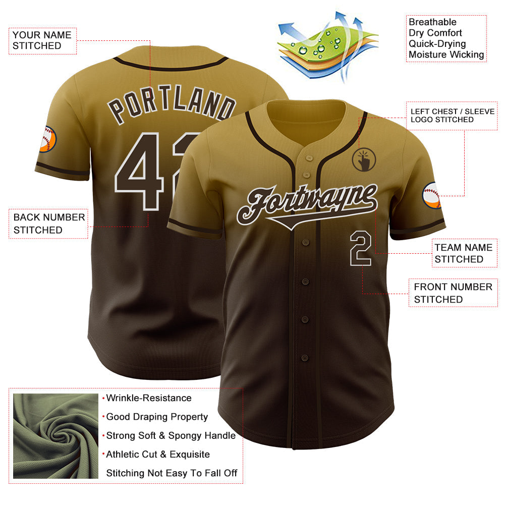 Custom Old Gold Brown-White Authentic Fade Fashion Baseball Jersey - Sky-Custom