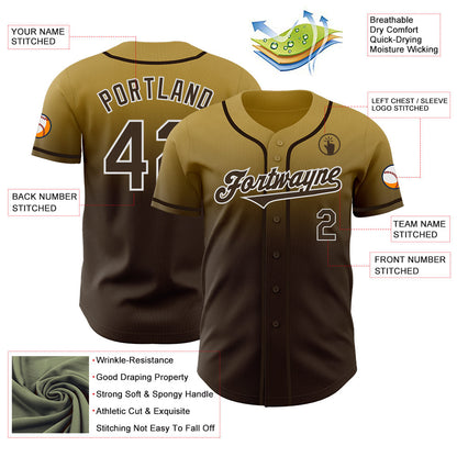 Custom Old Gold Brown-White Authentic Fade Fashion Baseball Jersey - Sky-Custom