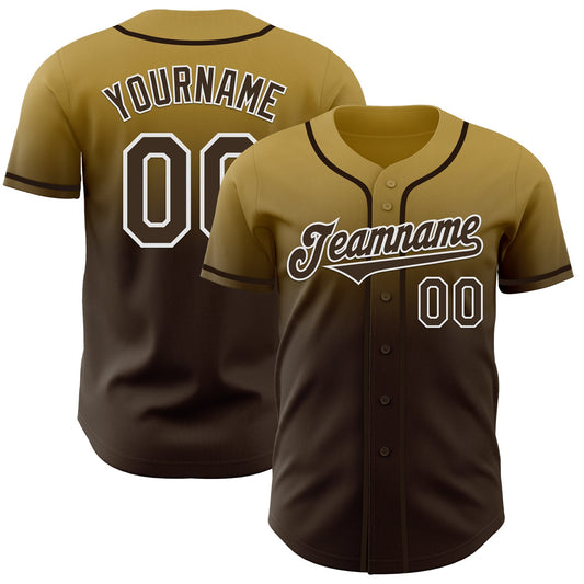 Custom Old Gold Brown-White Authentic Fade Fashion Baseball Jersey - Sky-Custom