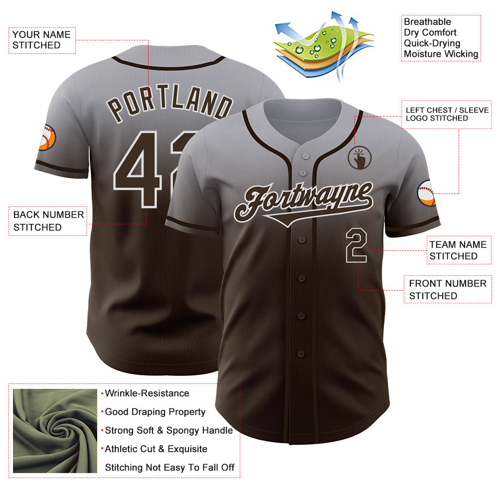 Custom Gray Brown-White Authentic Fade Fashion Baseball Jersey - Sky-Custom