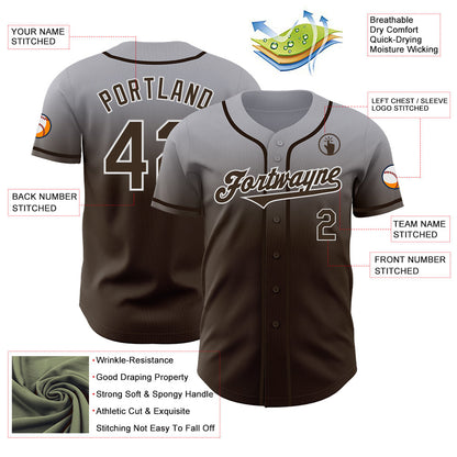 Custom Gray Brown-White Authentic Fade Fashion Baseball Jersey - Sky-Custom