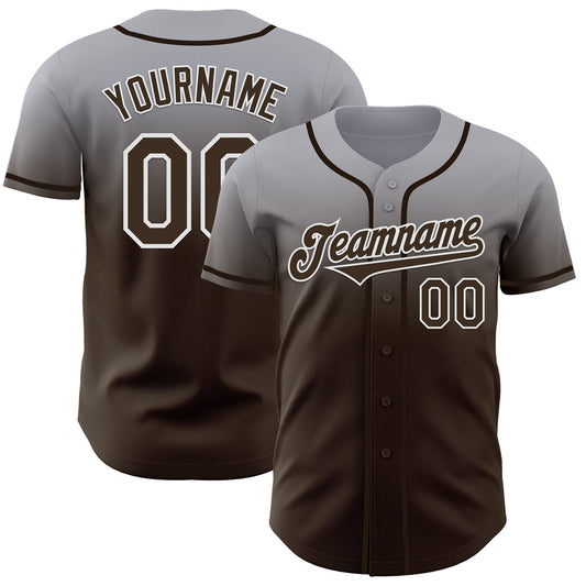 Custom Gray Brown-White Authentic Fade Fashion Baseball Jersey - Sky-Custom