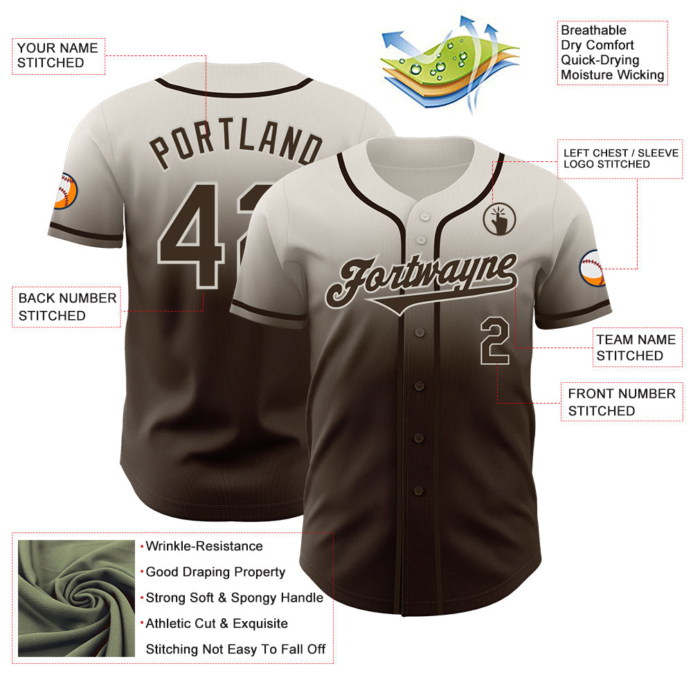 Custom Cream Brown Authentic Fade Fashion Baseball Jersey - Sky-Custom