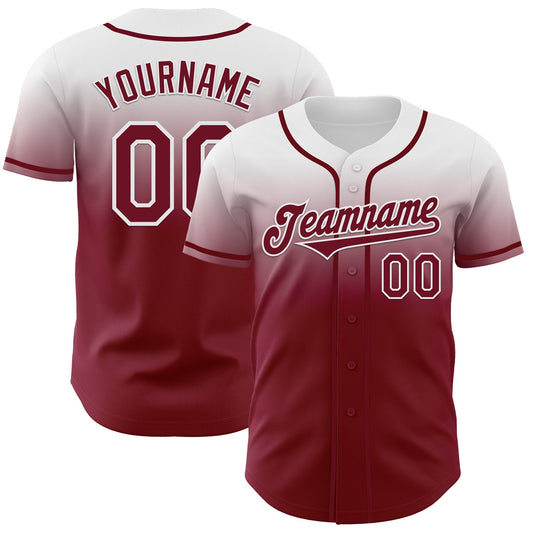 Custom White Crimson Authentic Fade Fashion Baseball Jersey - Sky-Custom