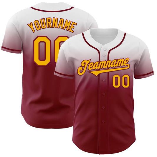Custom White Gold-Crimson Authentic Fade Fashion Baseball Jersey - Sky-Custom