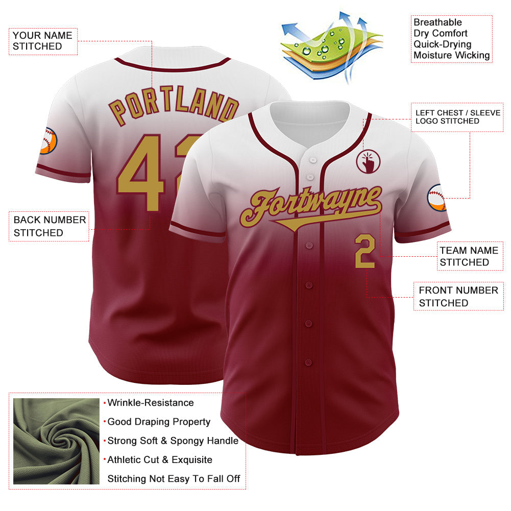 Custom White Old Gold-Crimson Authentic Fade Fashion Baseball Jersey - Sky-Custom
