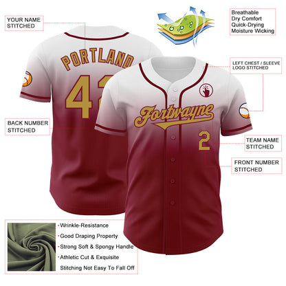 Custom White Old Gold-Crimson Authentic Fade Fashion Baseball Jersey - Sky-Custom