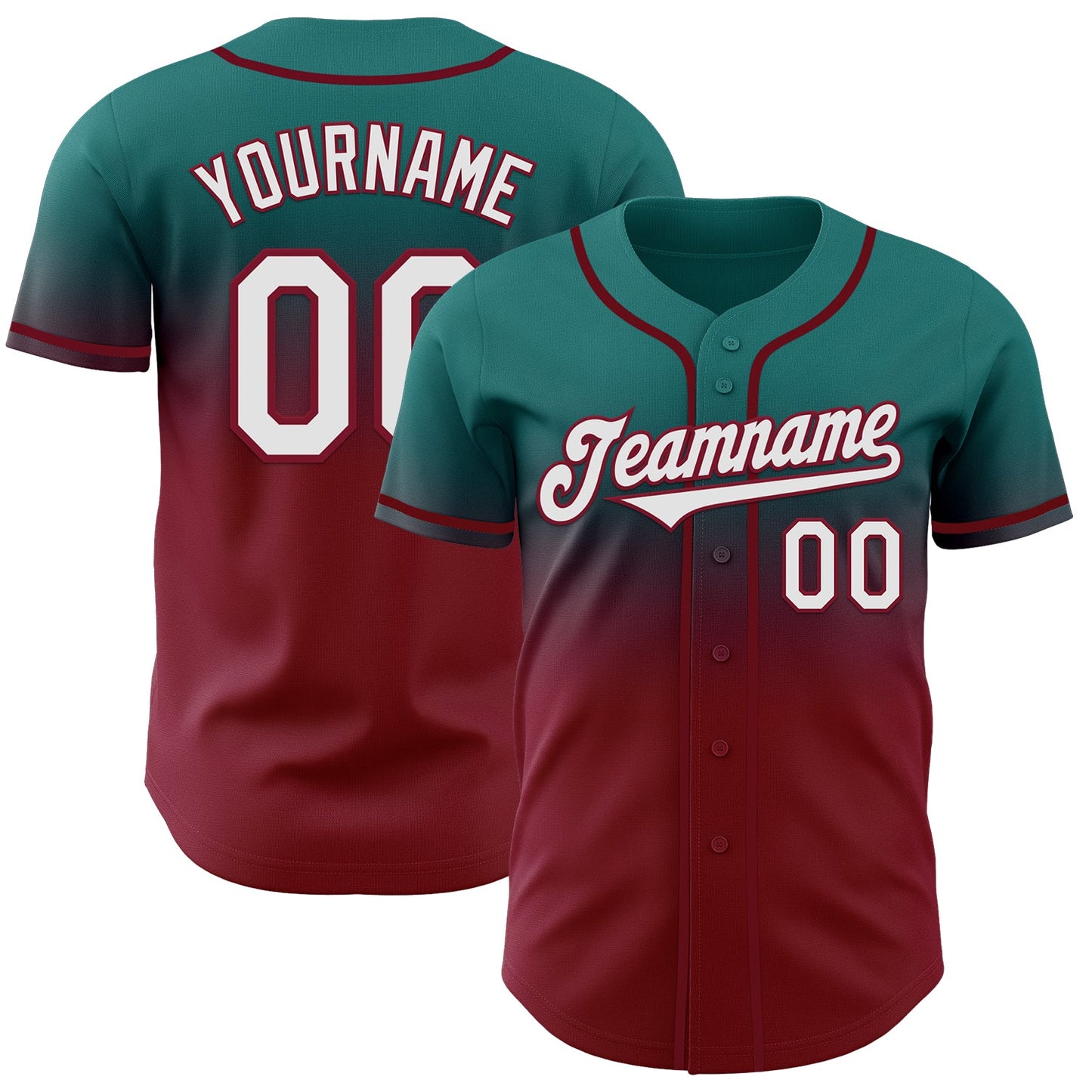 Custom Teal White-Crimson Authentic Fade Fashion Baseball Jersey - Sky-Custom