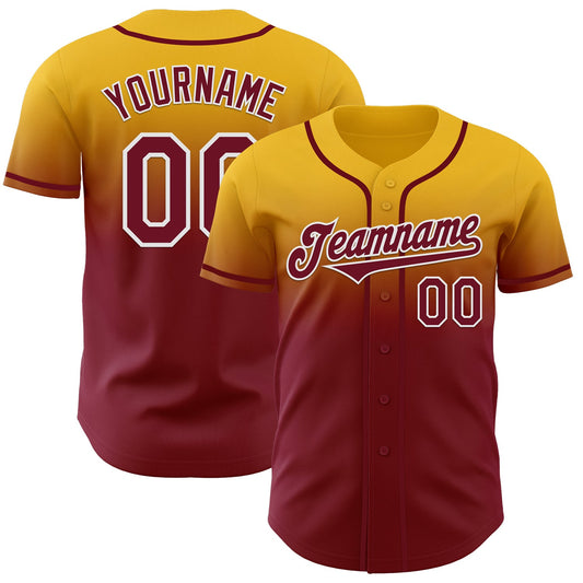 Custom Gold Crimson-White Authentic Fade Fashion Baseball Jersey - Sky-Custom