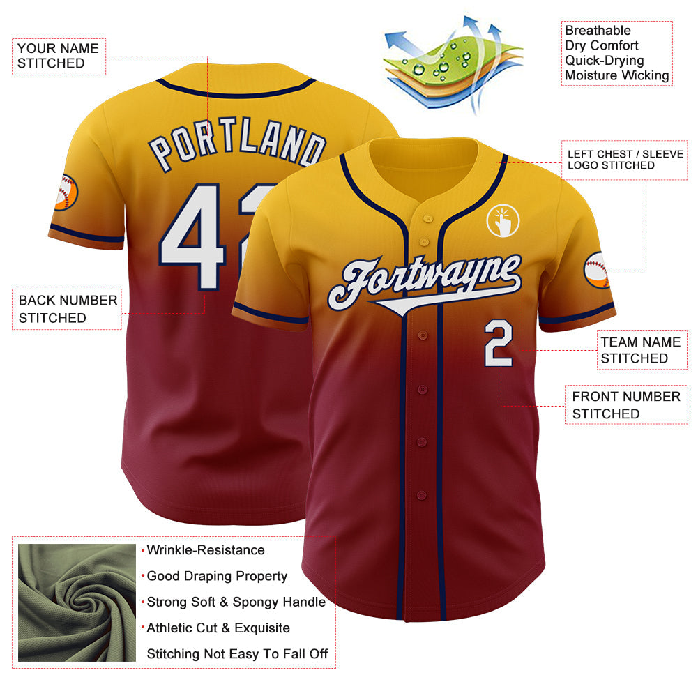 Custom Gold White Crimson-Navy Authentic Fade Fashion Baseball Jersey - Sky-Custom