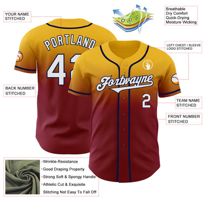 Custom Gold White Crimson-Navy Authentic Fade Fashion Baseball Jersey - Sky-Custom
