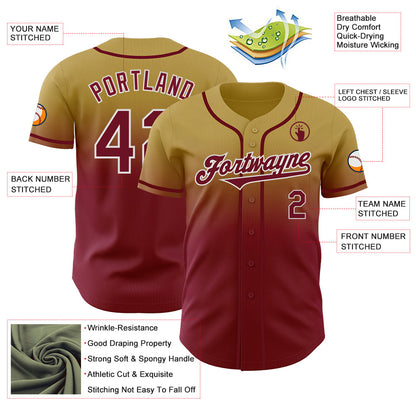 Custom Old Gold Crimson-White Authentic Fade Fashion Baseball Jersey - Sky-Custom