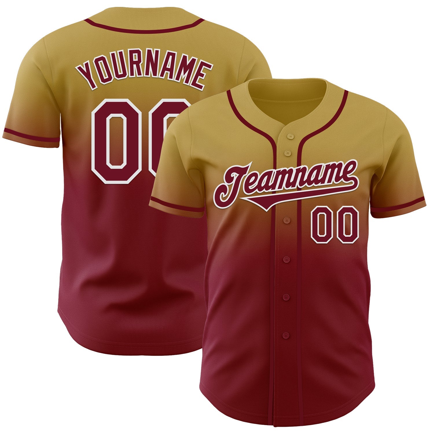 Custom Old Gold Crimson-White Authentic Fade Fashion Baseball Jersey - Sky-Custom