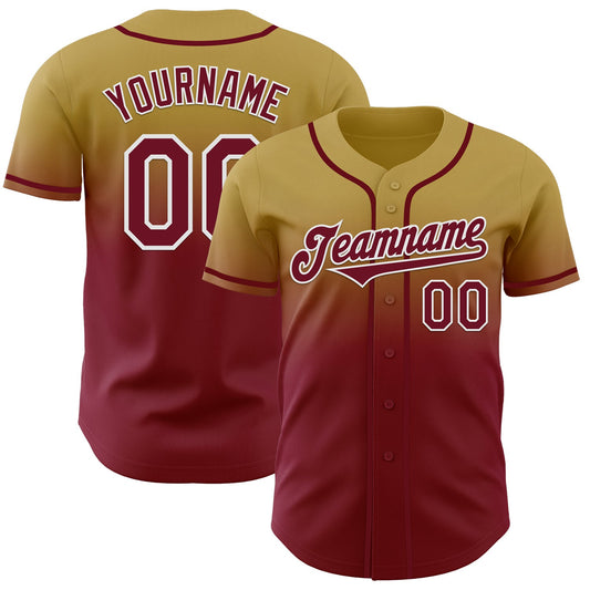 Custom Old Gold Crimson-White Authentic Fade Fashion Baseball Jersey - Sky-Custom